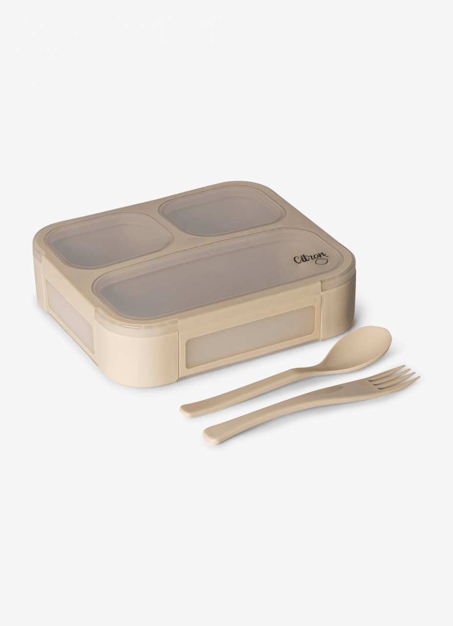Caserola pentru prânz, cu furculiță și lingură - Beige [4]