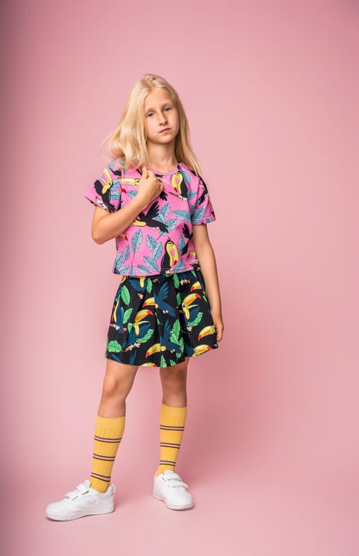 Fusta din bumbac organic cu pantaloni scurți atașați din vâscoză subțire, Black Toucan [4]