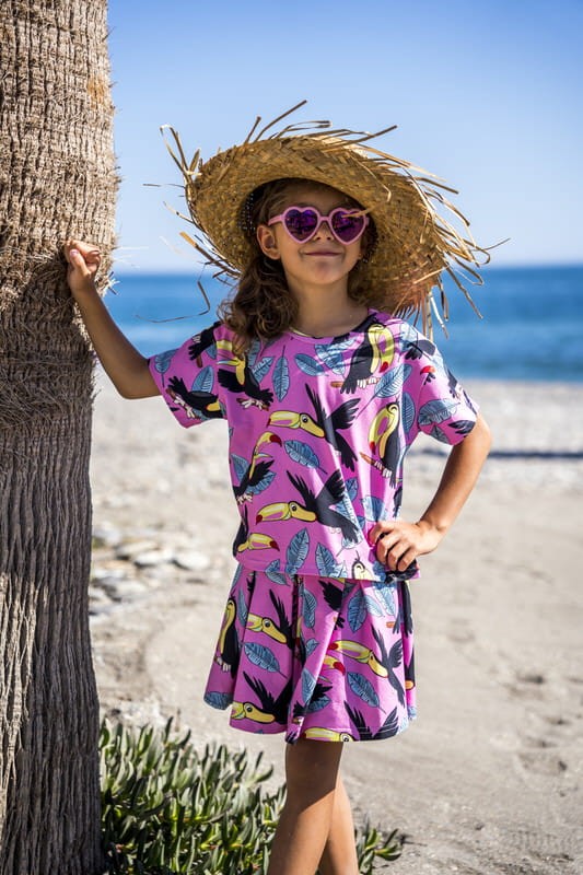 Fusta din bumbac organic cu pantaloni scurți atașați din vâscoză subțire, Pink Toucan [1]