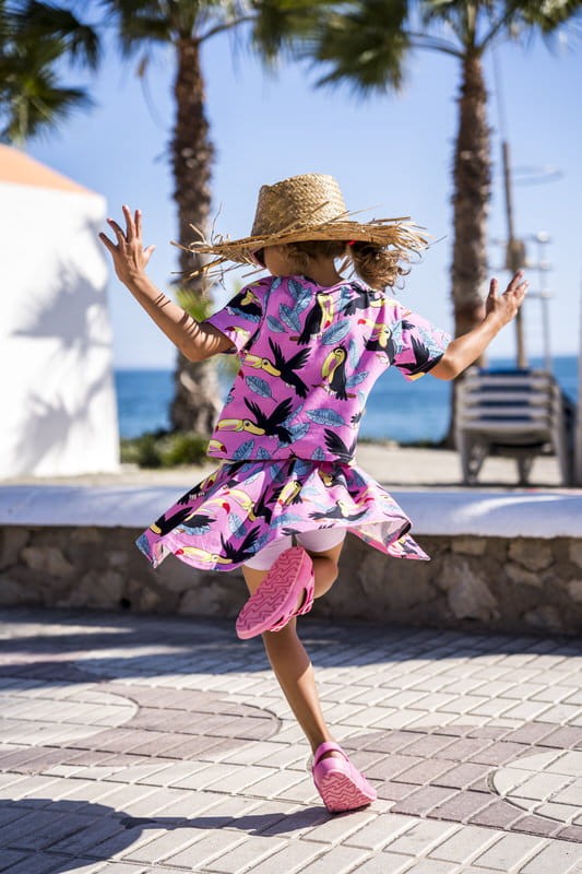 Fusta din bumbac organic cu pantaloni scurți atașați din vâscoză subțire, Pink Toucan [3]