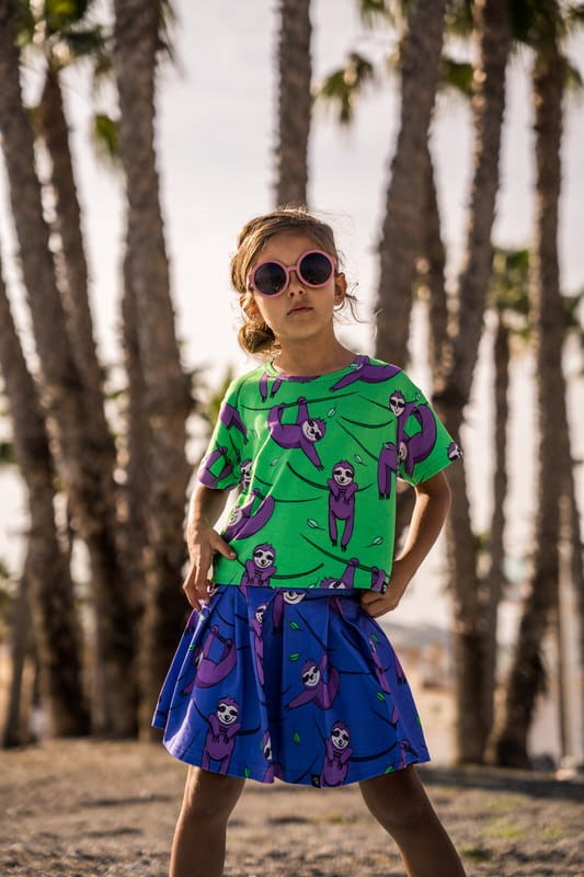 Fusta din bumbac organic cu pantaloni scurți atașați din vâscoză subțire, Purple Sloth, Mullido [3]
