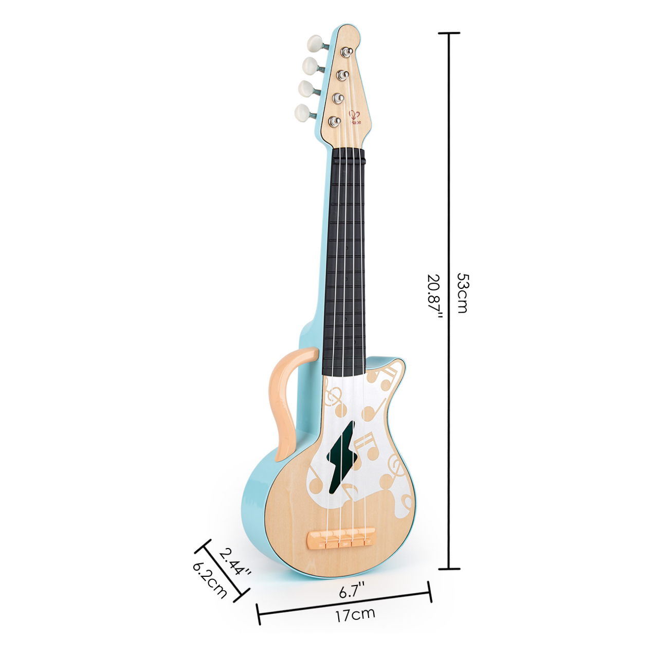 Jucarie din lemn – Instrument Ukulele (chitara) alba copii – invata sa canti cu lumini [6]