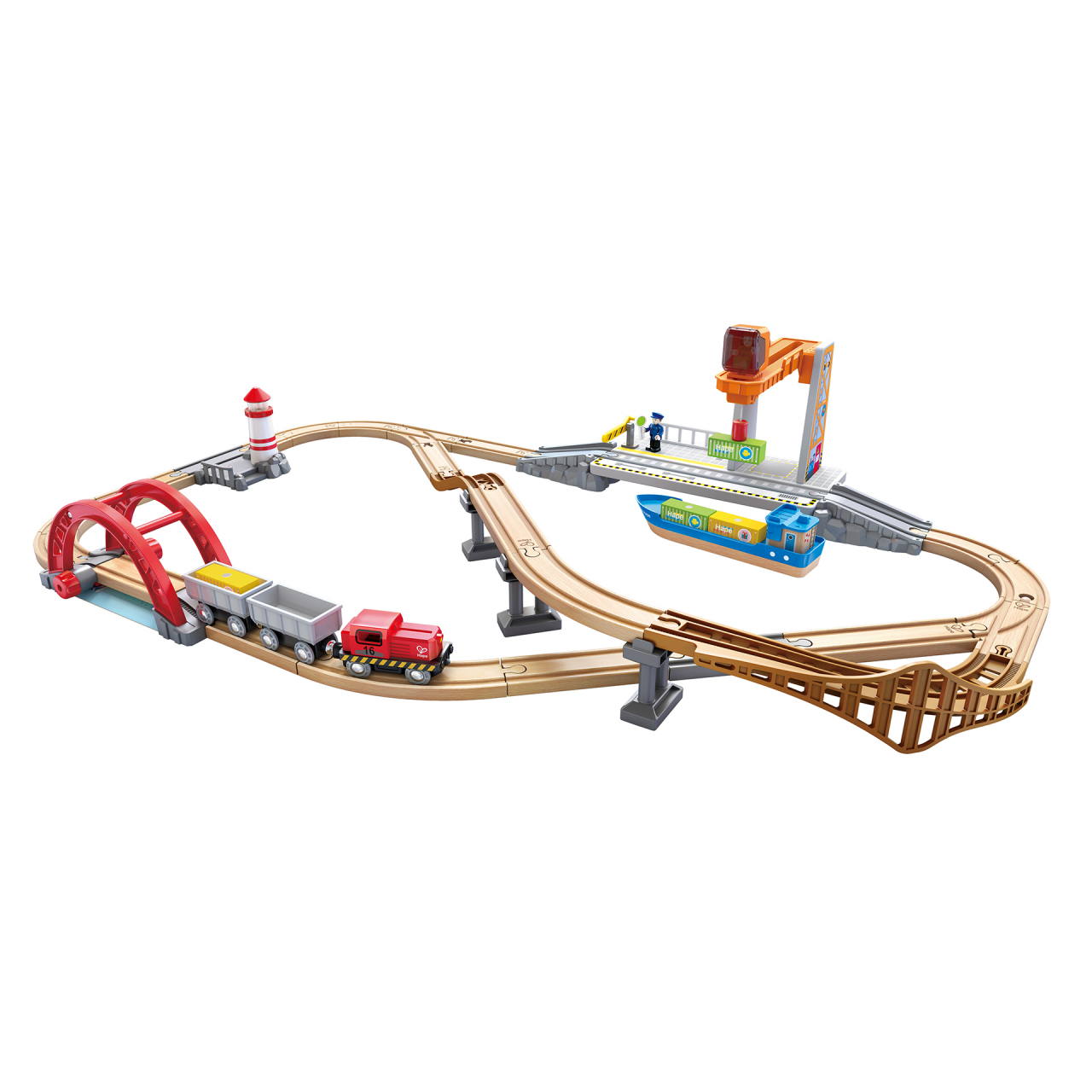 Jucarie din lemn - Set de transport maritim si feroviar (38 piese) [1]