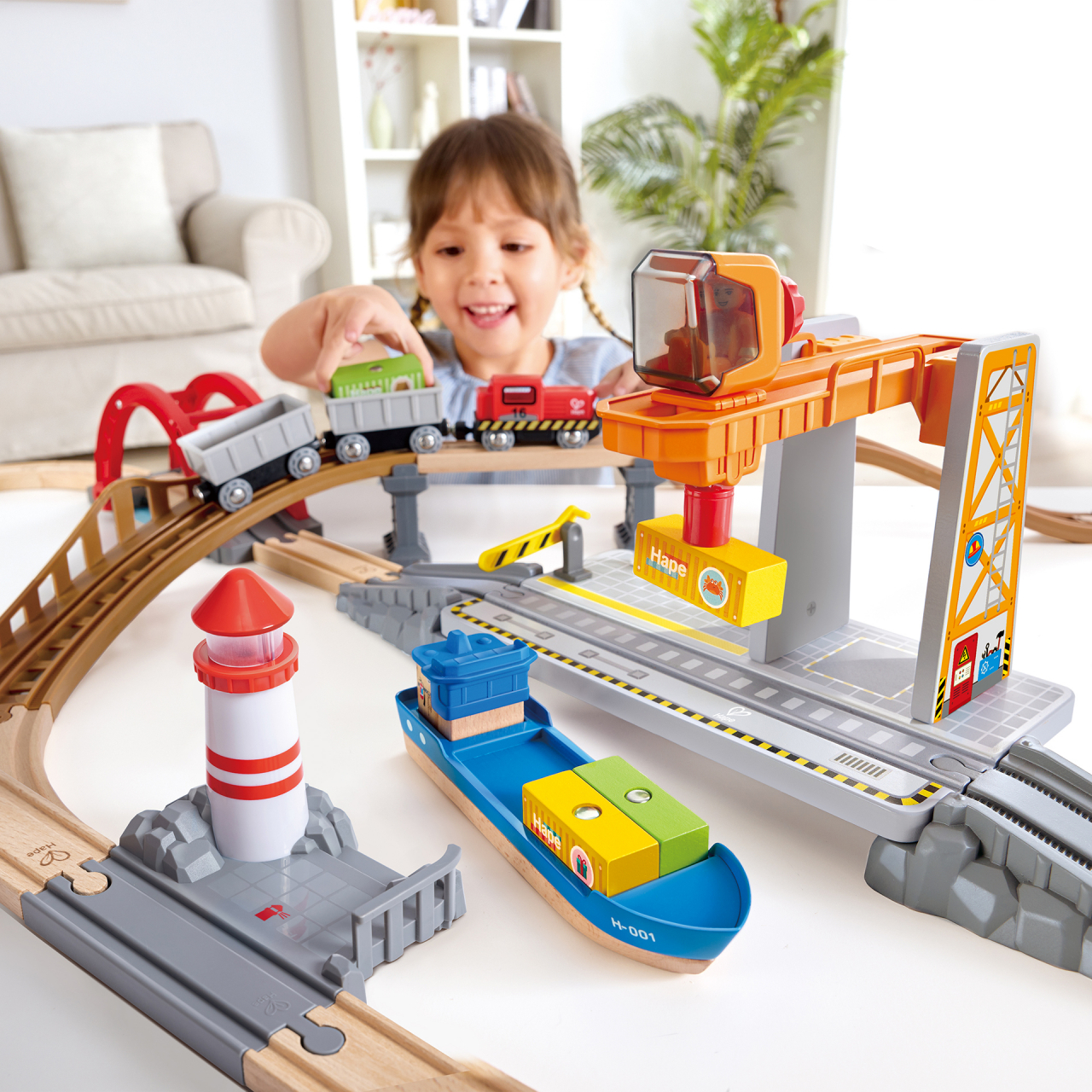 Jucarie din lemn - Set de transport maritim si feroviar (38 piese) [2]