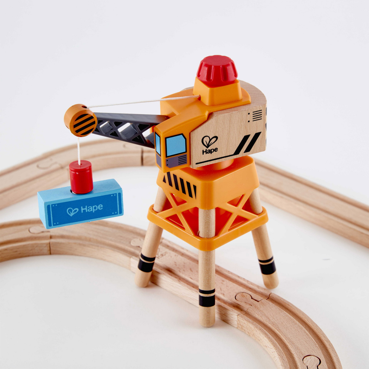 Jucarie din lemn - Set tren de marfa cu macara (34 piese) [3]