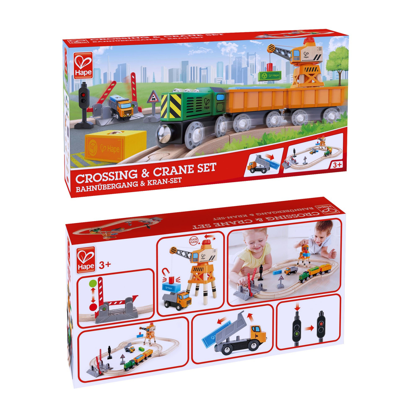 Jucarie din lemn - Set tren de marfa cu macara (34 piese) [4]
