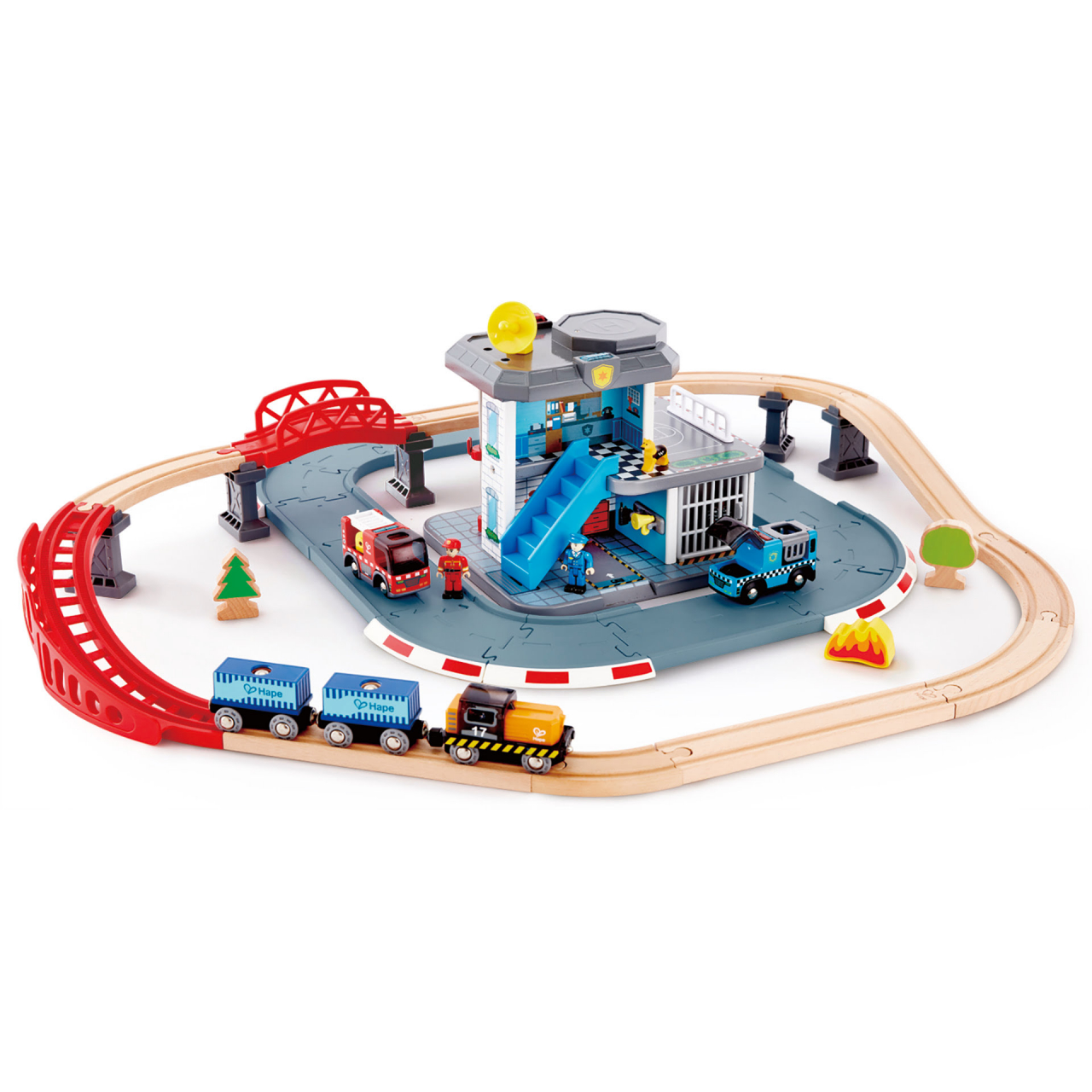 Jucarie din lemn - Set tren si servicii de urgenta (55 piese) [1]
