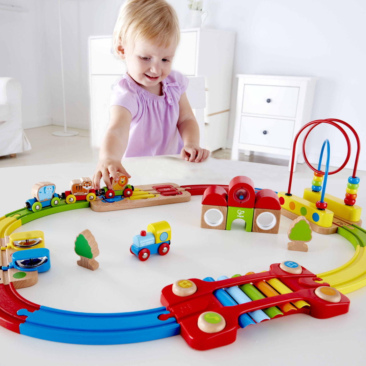 Jucarie din lemn - Sina de tren curcubeu cu puzzle (30 piese) [5]