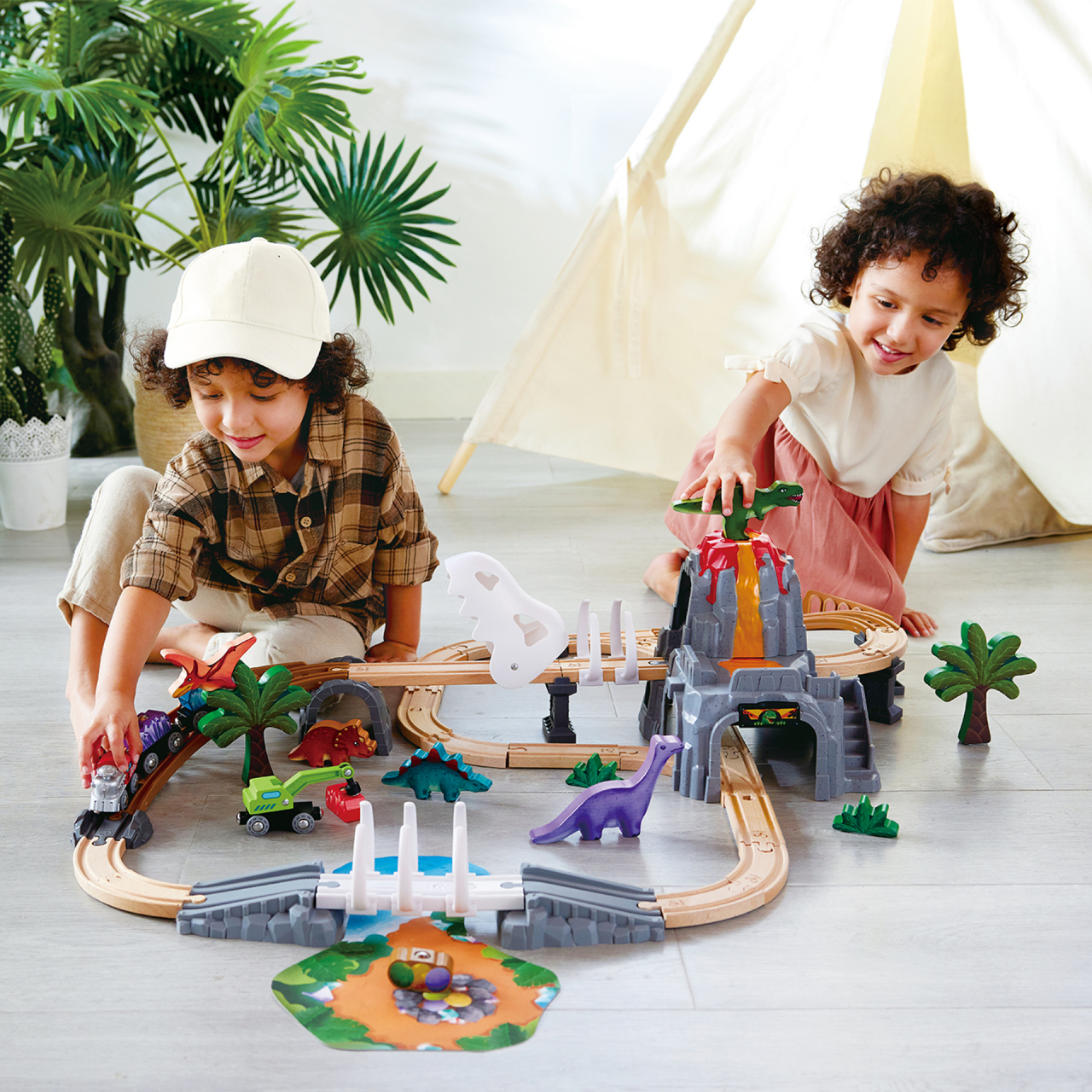 Jucarie din lemn - Tren de jucarie aventură Dino (61 piese) [2]