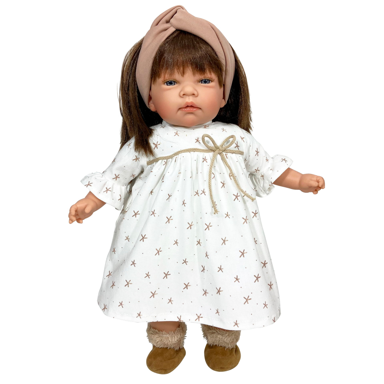 Papusa Nines D'Onil, Celia, cu parul saten, cu rochie alba, cu miros de vanilie, 45 cm [1]