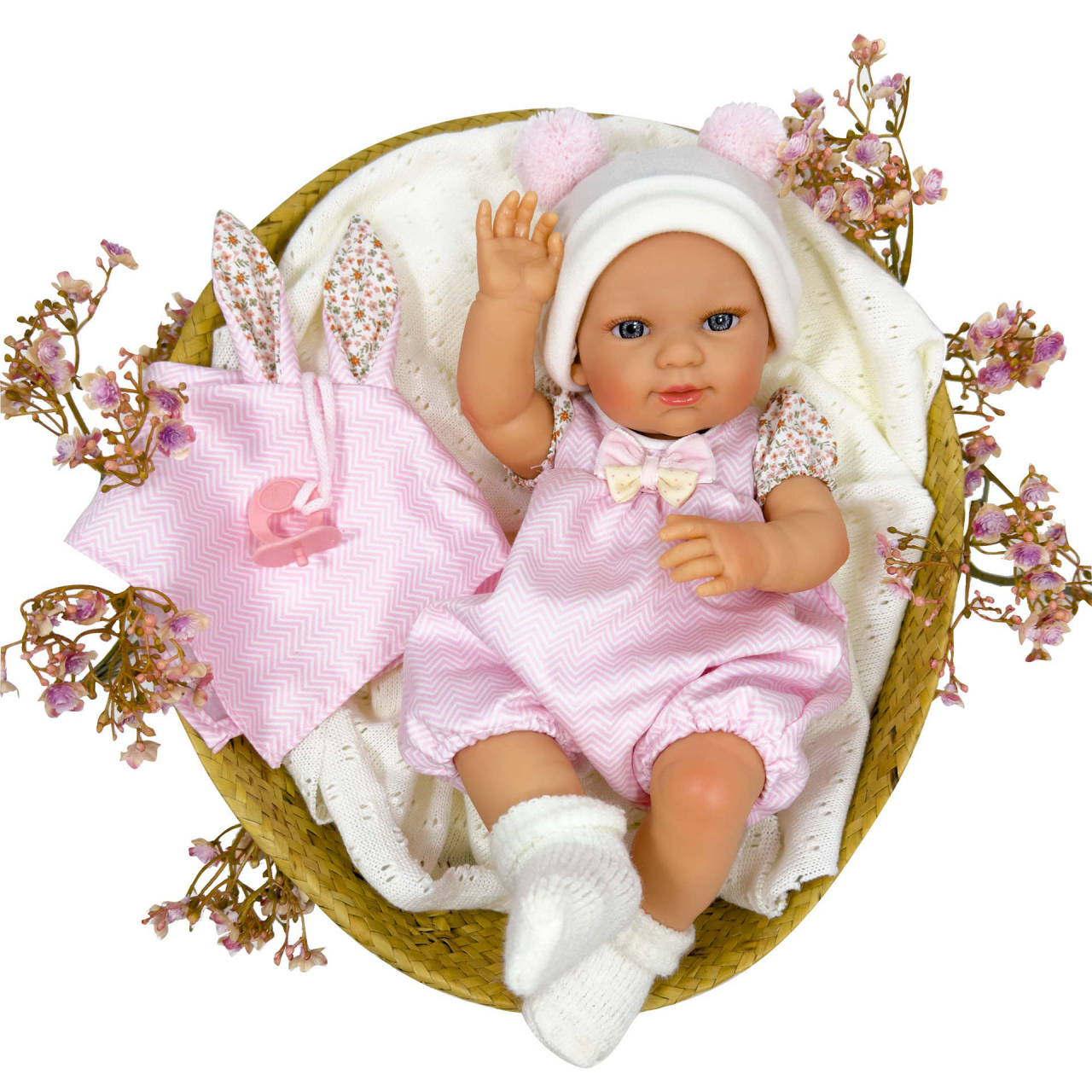 Papusa Nines D'Onil, Dou Dou, bebelus RN, cu hainute roz, cu jucarie, cu miros de vanilie, 37 cm [1]