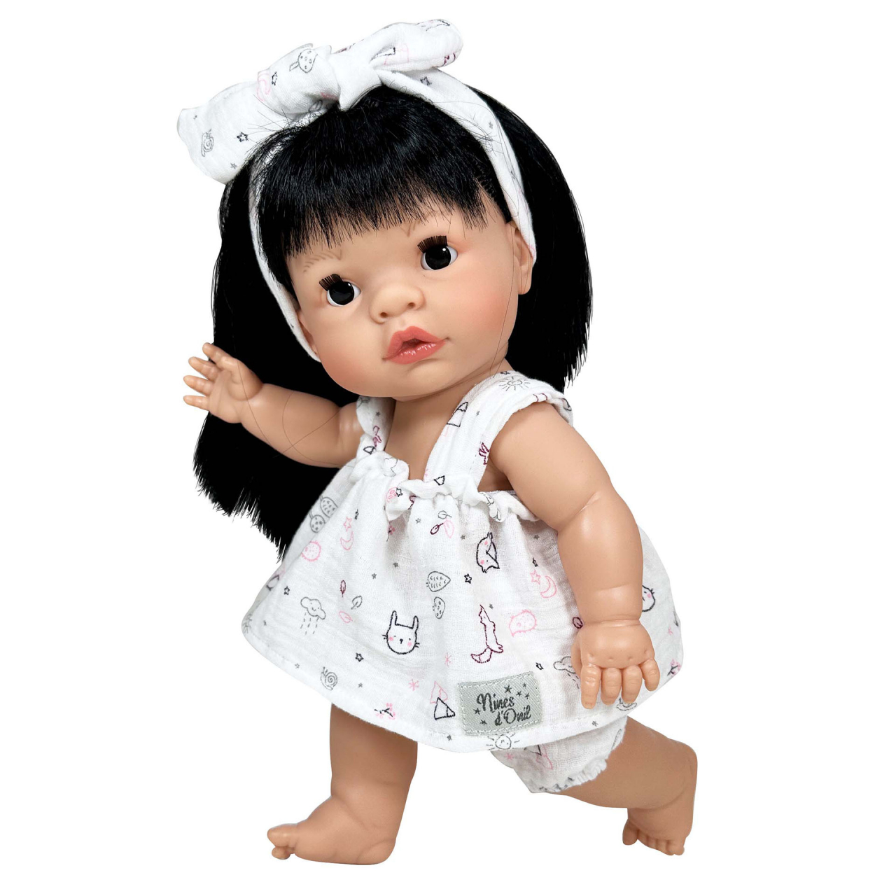 Papusa Nines D'Onil, Joy, cu parul brunet, cu rochie alba, cu miros de vanilie, 37 cm [1]