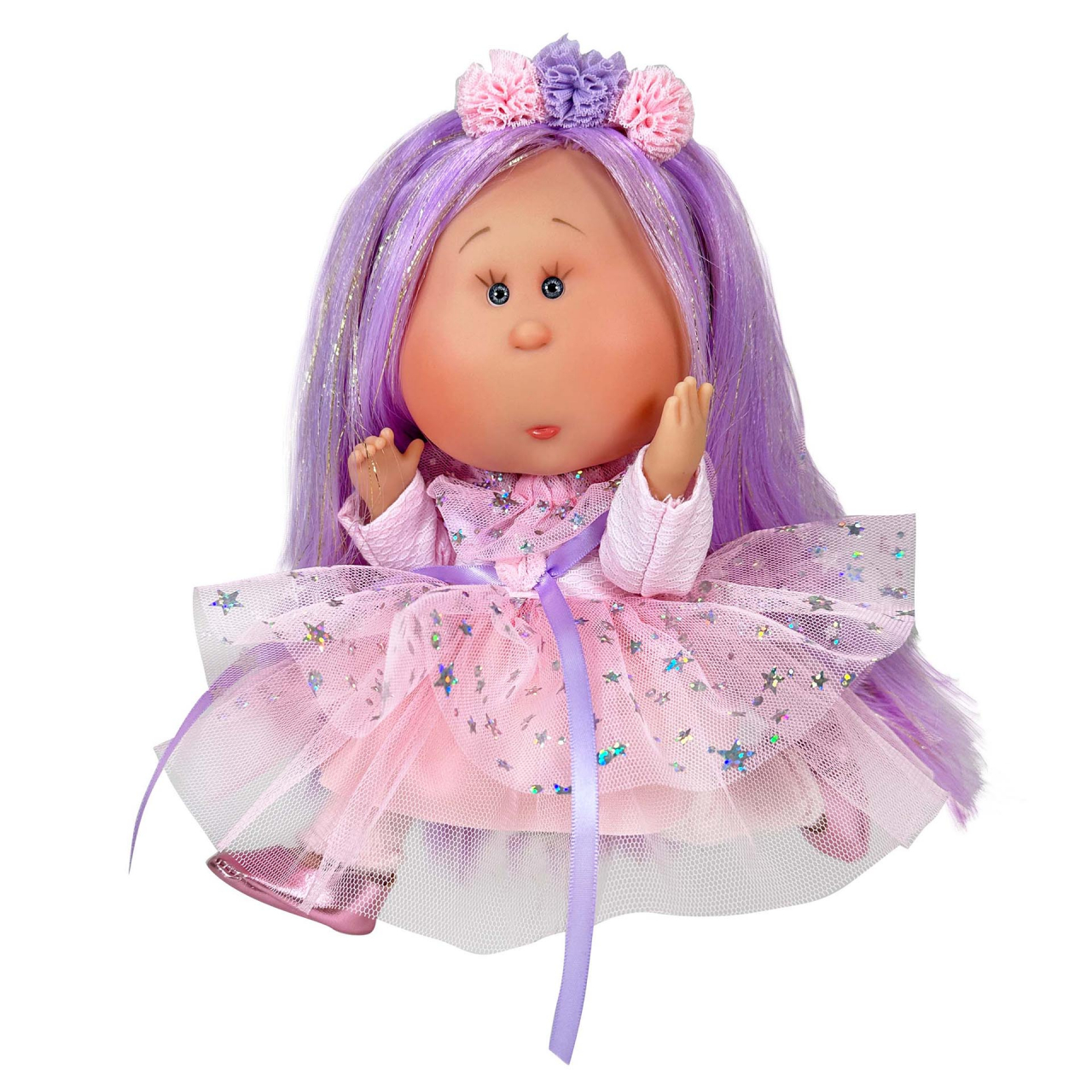 Papusa Nines D'Onil, Mia, cu parul mov, cu sclipici, cu articulatii, cu miros de vanilie, 30 cm [3]