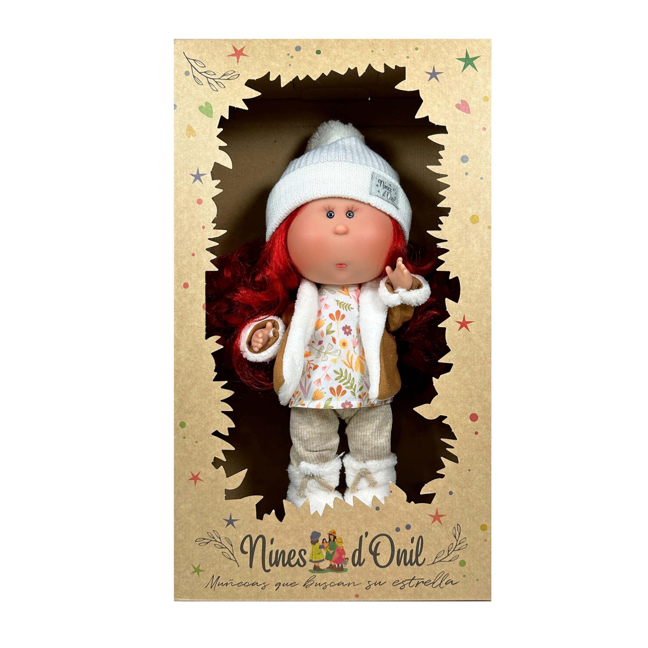 Papusa Nines D'Onil, Mia, cu parul rosu, cu fes alb, cu articulatii, cu miros de vanilie, 30 cm [5]