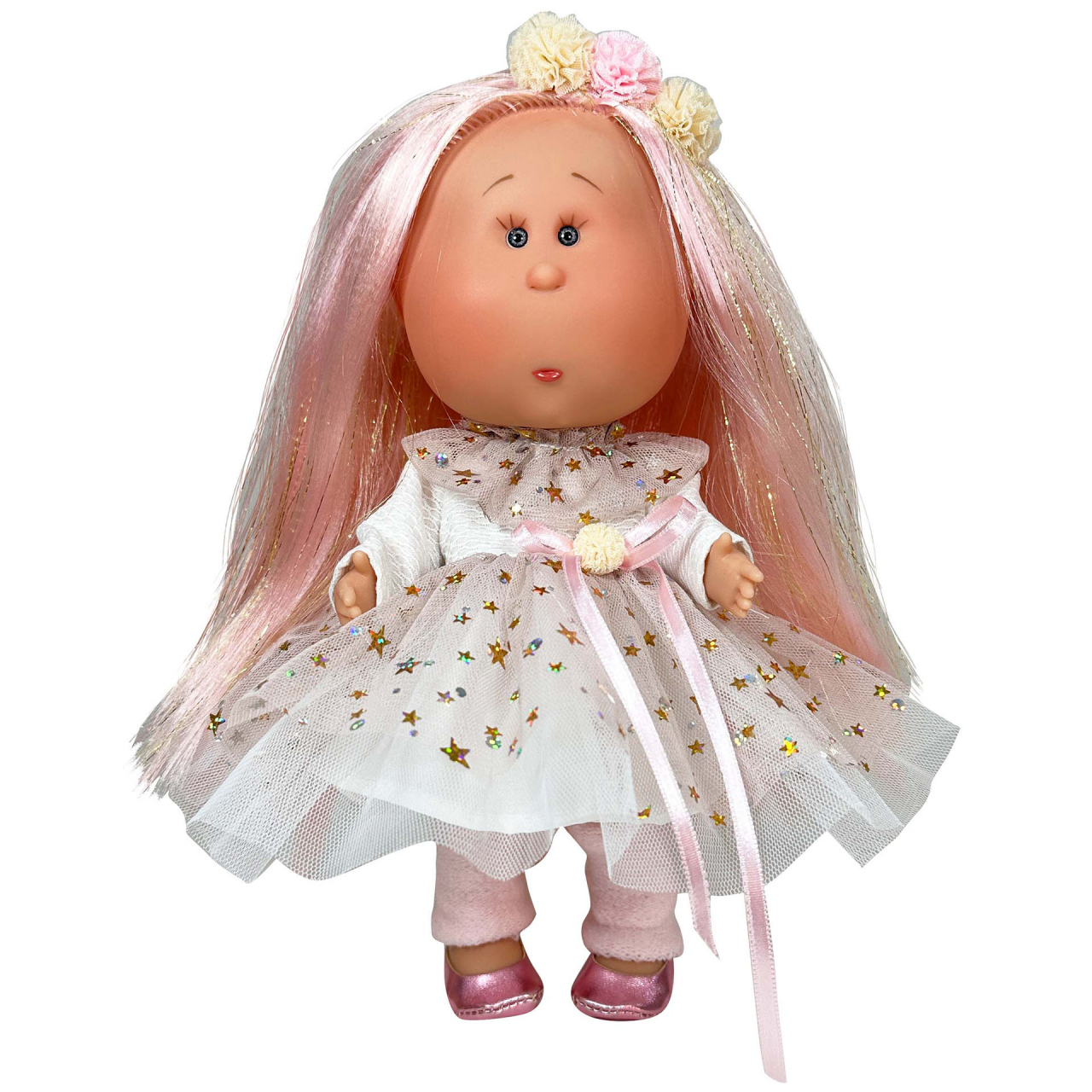 Papusa Nines D'Onil, Mia, cu parul roz, cu sclipici, cu articulatii, cu miros de vanilie, 30 cm [1]