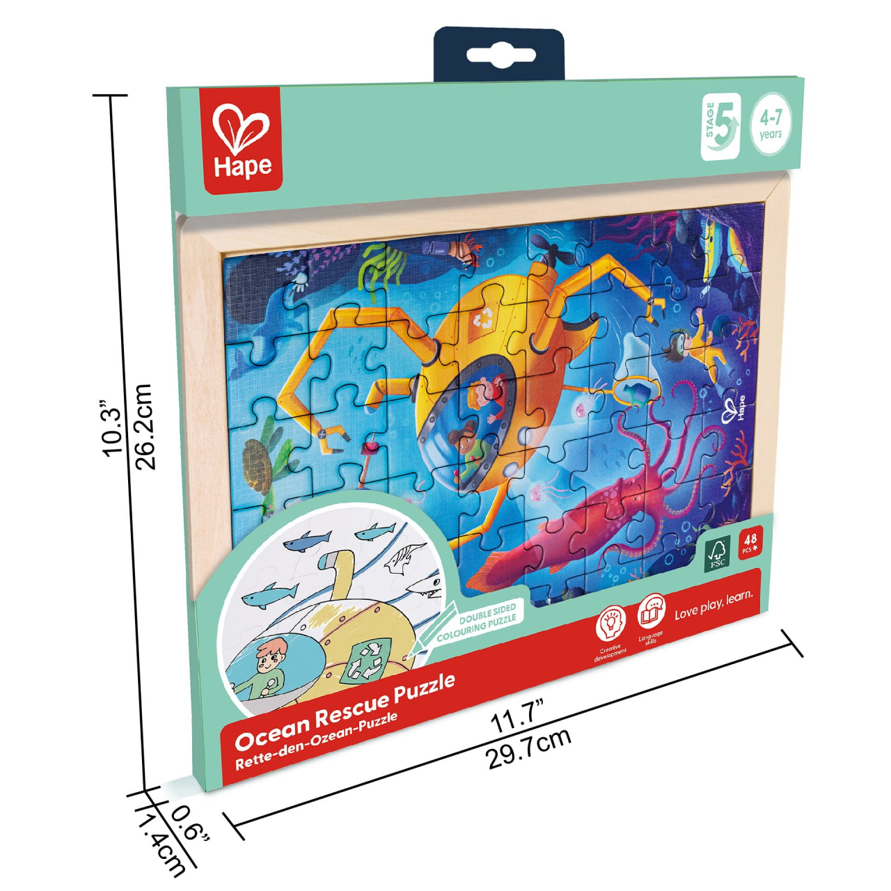 Puzzle din lemn 2 in 1 - Salvarea Oceanului (50 piese), cu fata dubla si activitate colorare [5]