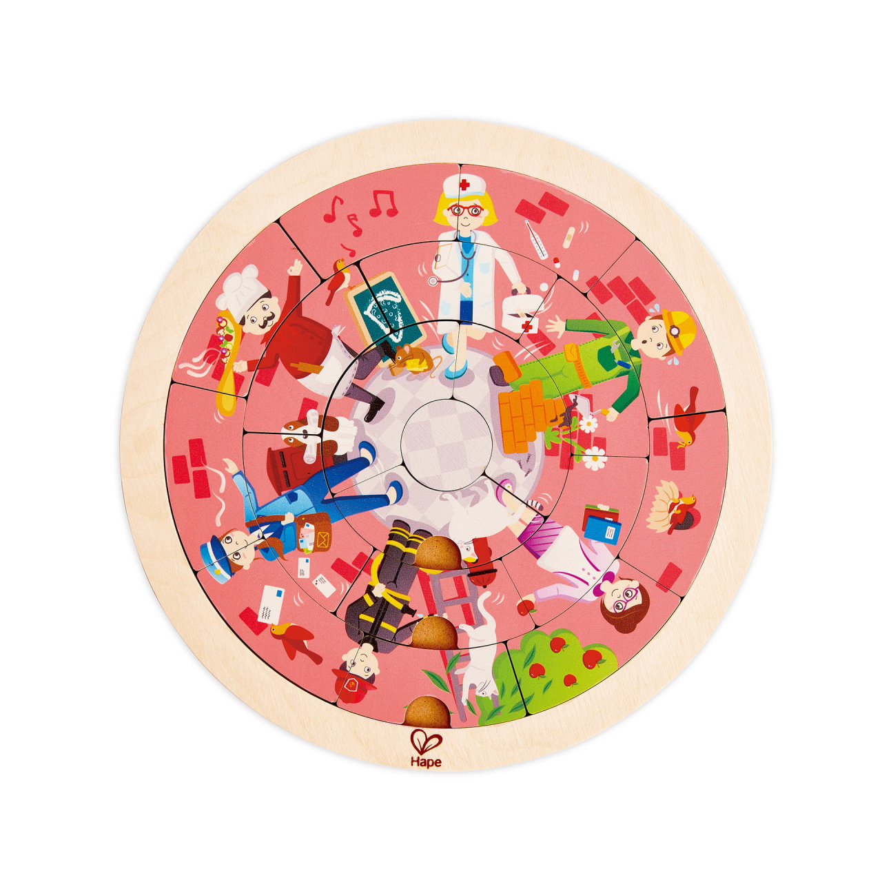 Puzzle din lemn cu doua fete: giratoriu si meserii (19 piese) [2]