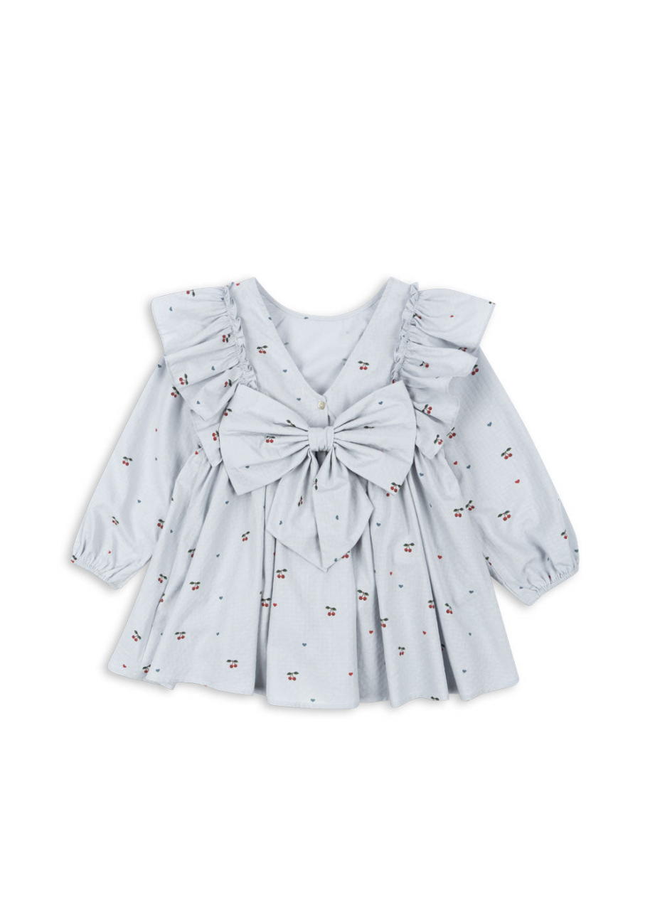 Rochie cu fundita din bumbac organic, Evia, Cherry Blue Coeur [4]