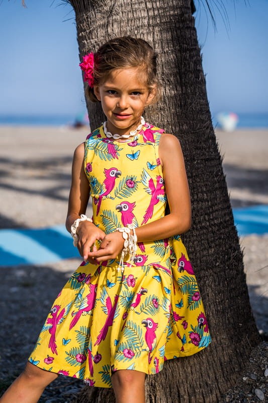Rochie de vara, bumbac organic, Yellow Parrot [3]