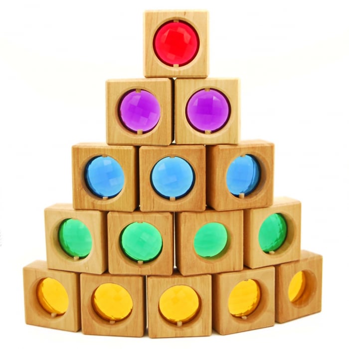 Set 25 cuburi din lemn cu fereastra colorata, Bauspiel [2]