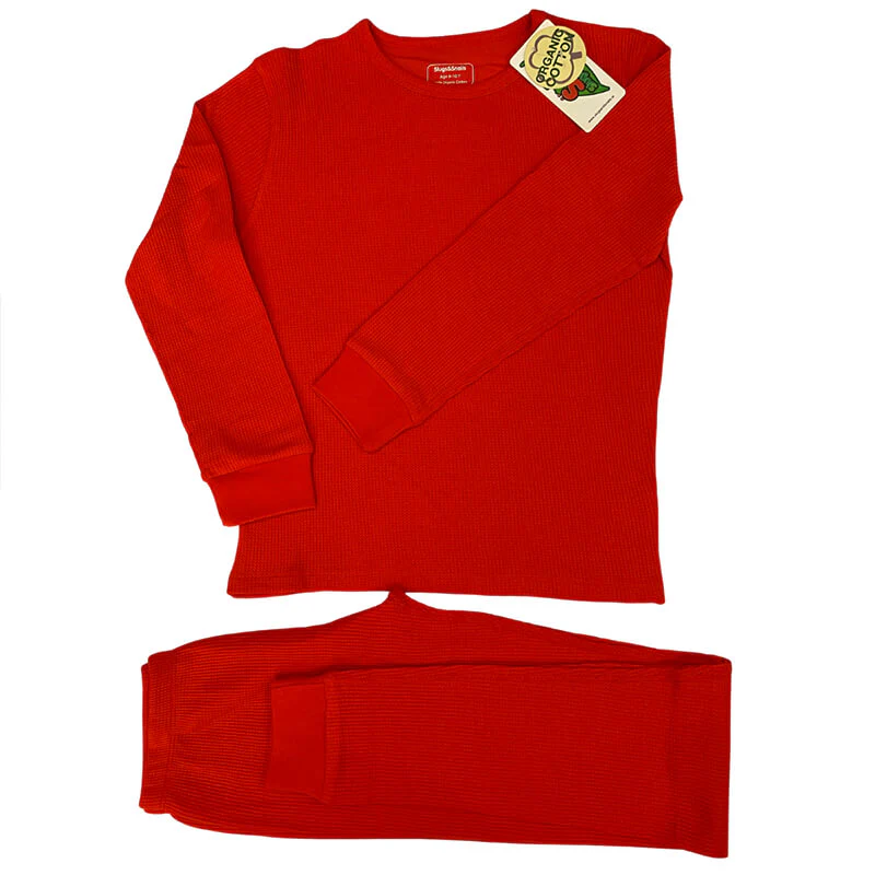 Set bluza & pantalon din bumbac organic gofrat (waffle) - CHERRY RED [1]