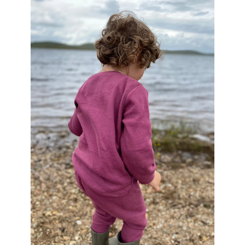 Set bluza & pantalon din bumbac organic gofrat (waffle) - Hawthorn Rose (maroon) [4]