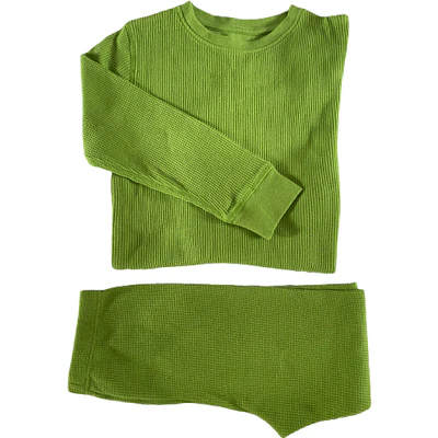 Set bluza & pantalon din bumbac organic gofrat (waffle) - LIME GREEN [2]