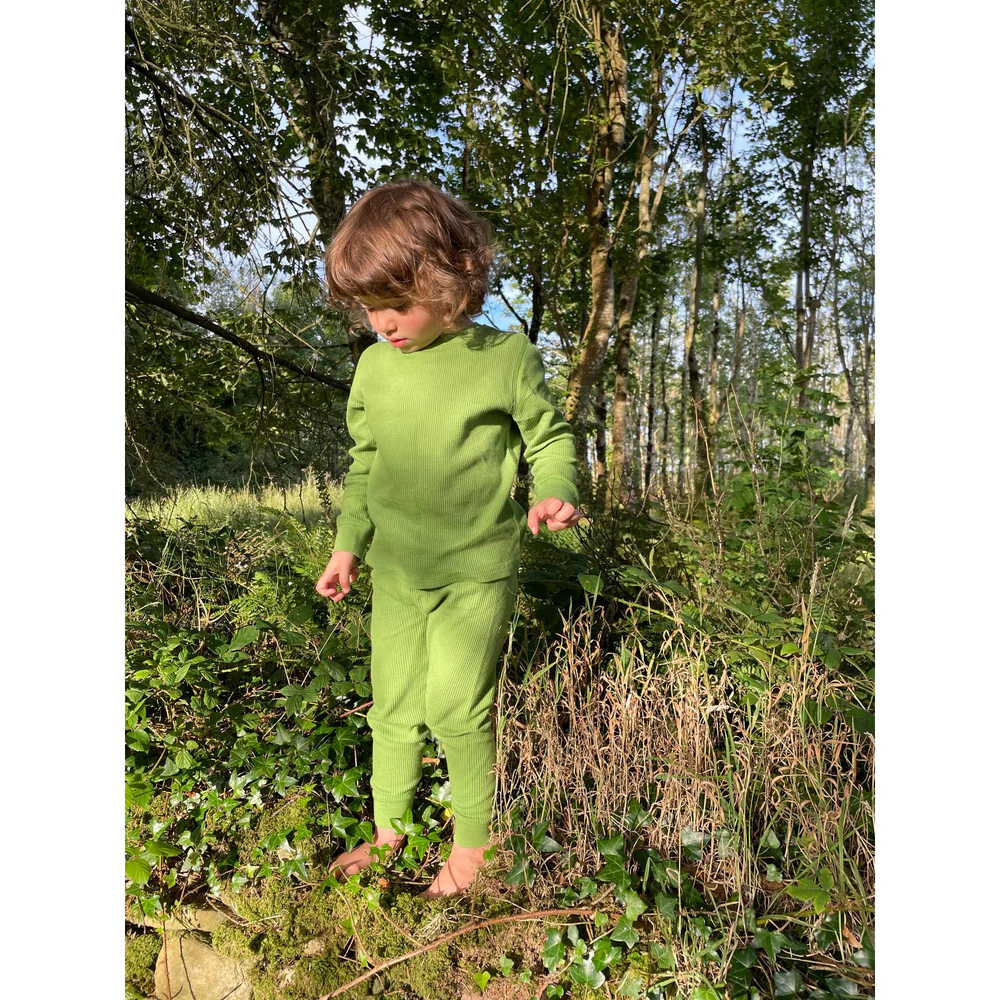 Set bluza & pantalon din bumbac organic gofrat (waffle) - LIME GREEN [3]