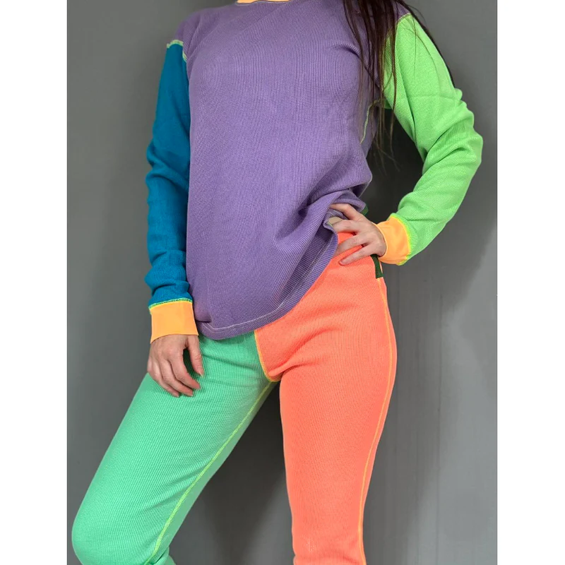 Set bluza & pantalon din bumbac organic gofrat (waffle)- Limited Edition 90’s Dayglow [3]