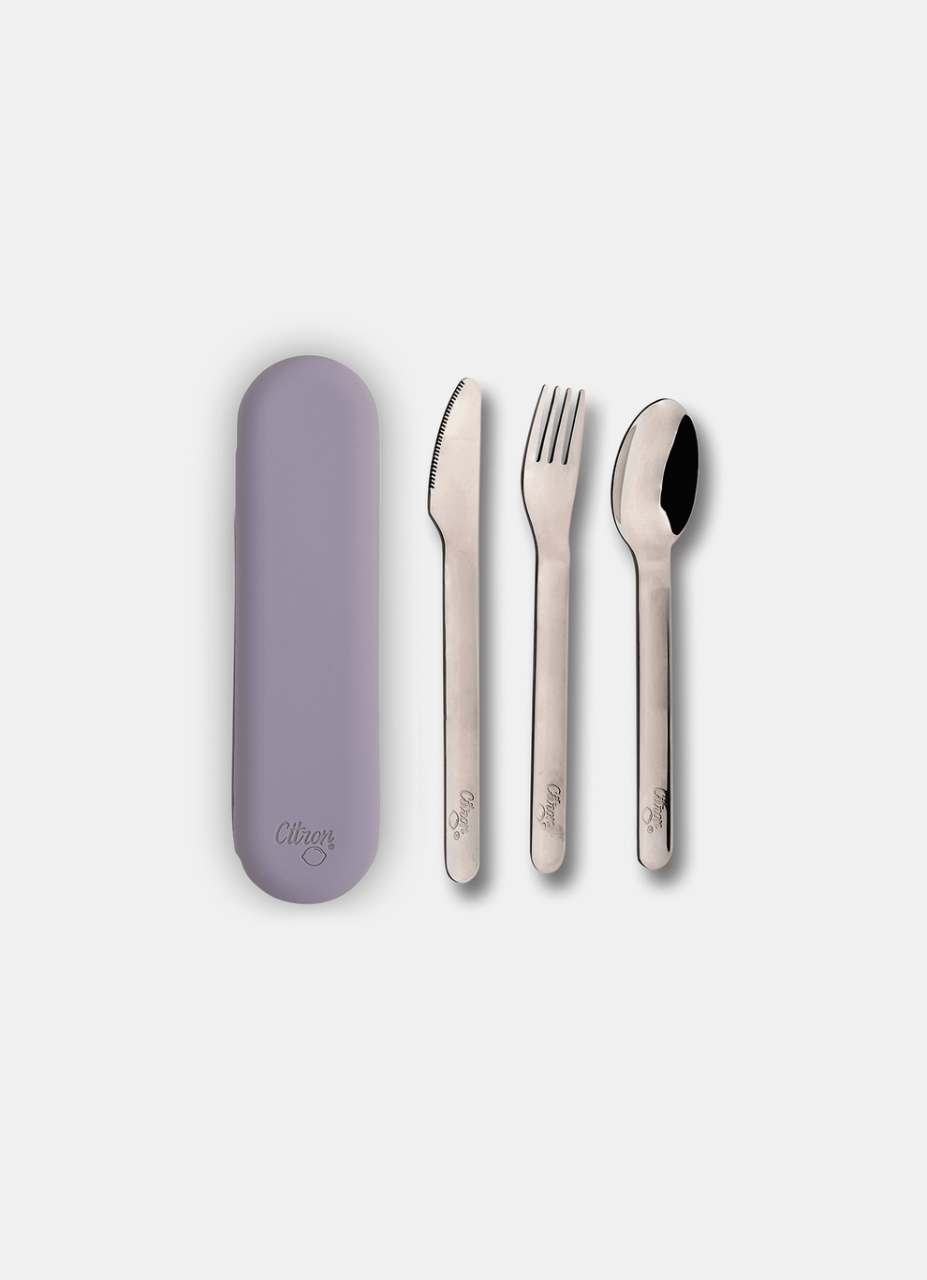 Set de tacâmuri din oțel inoxidabil cu husa de silicon - Violet [2]