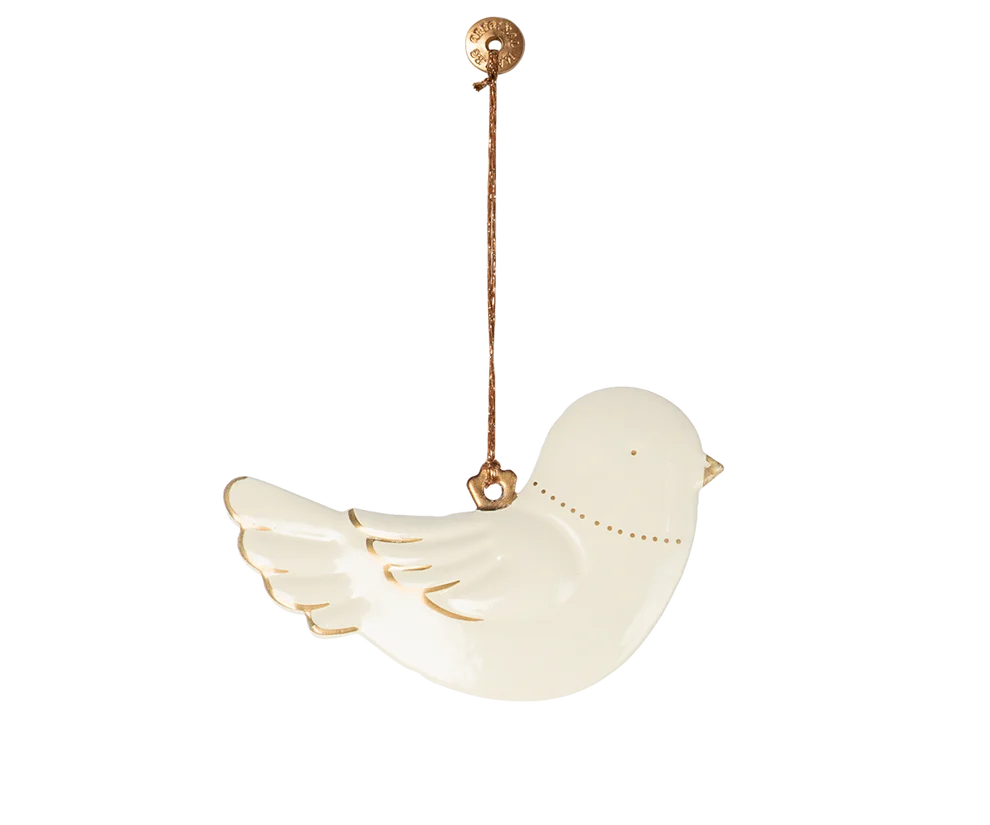 Jucarii creative - accesorii maileg craciun - Ornament metalic, Pasăre - Alb-gălbui/Auriu