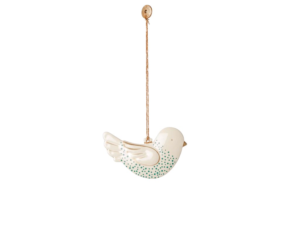 Jucarii creative - accesorii maileg craciun - Ornament metalic, Pasăre - buline verde