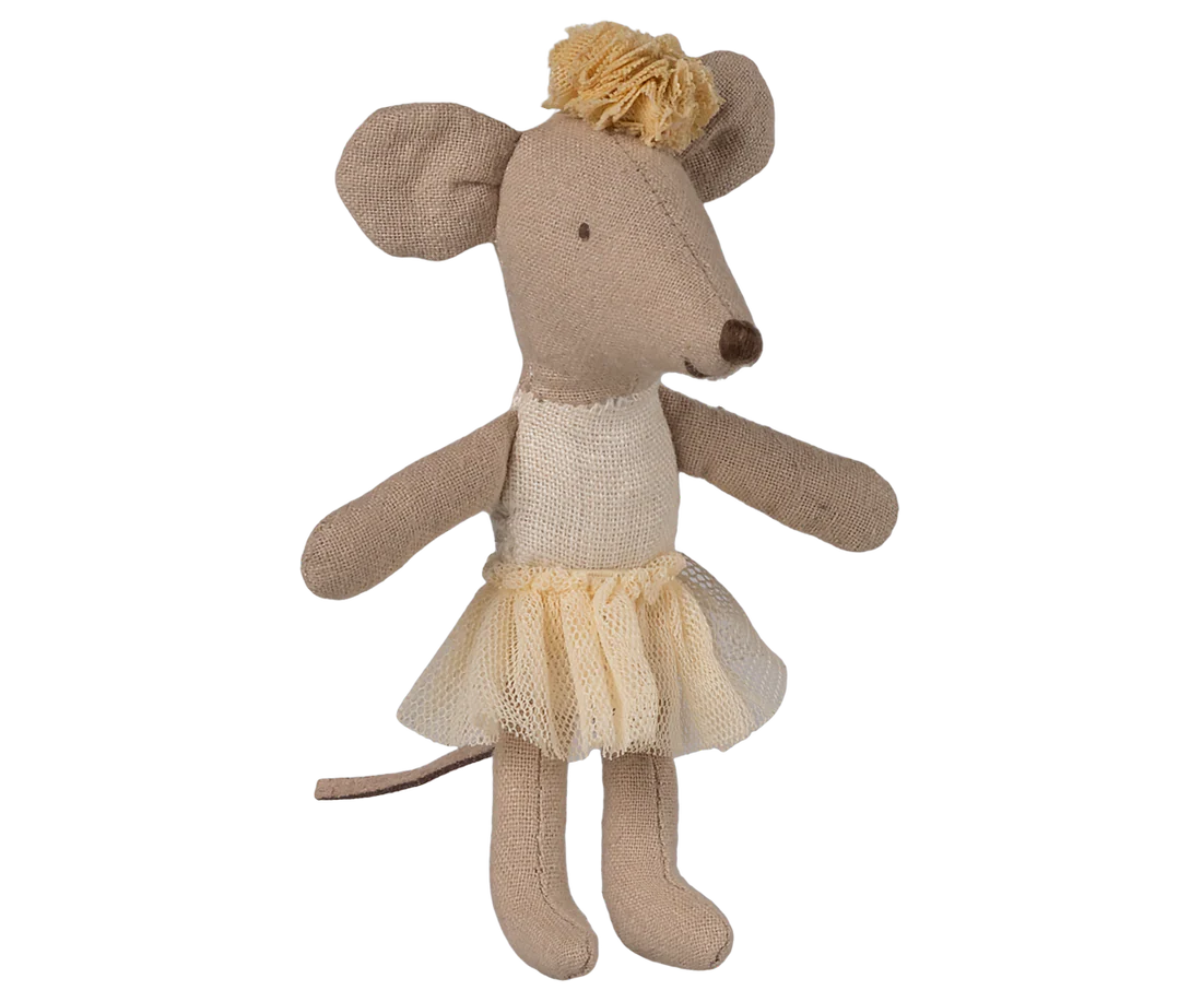Jucarii creative - accesorii maileg - jucarie textila -  Șoricel balerină, Soră mică - off-white
