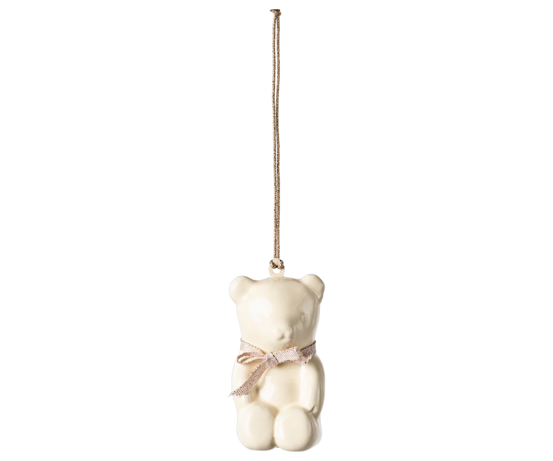 Jucarii magnetice - ACCESORII - Ornament  metalic, Ursuleț de pluș - Alb-gălbui/roz