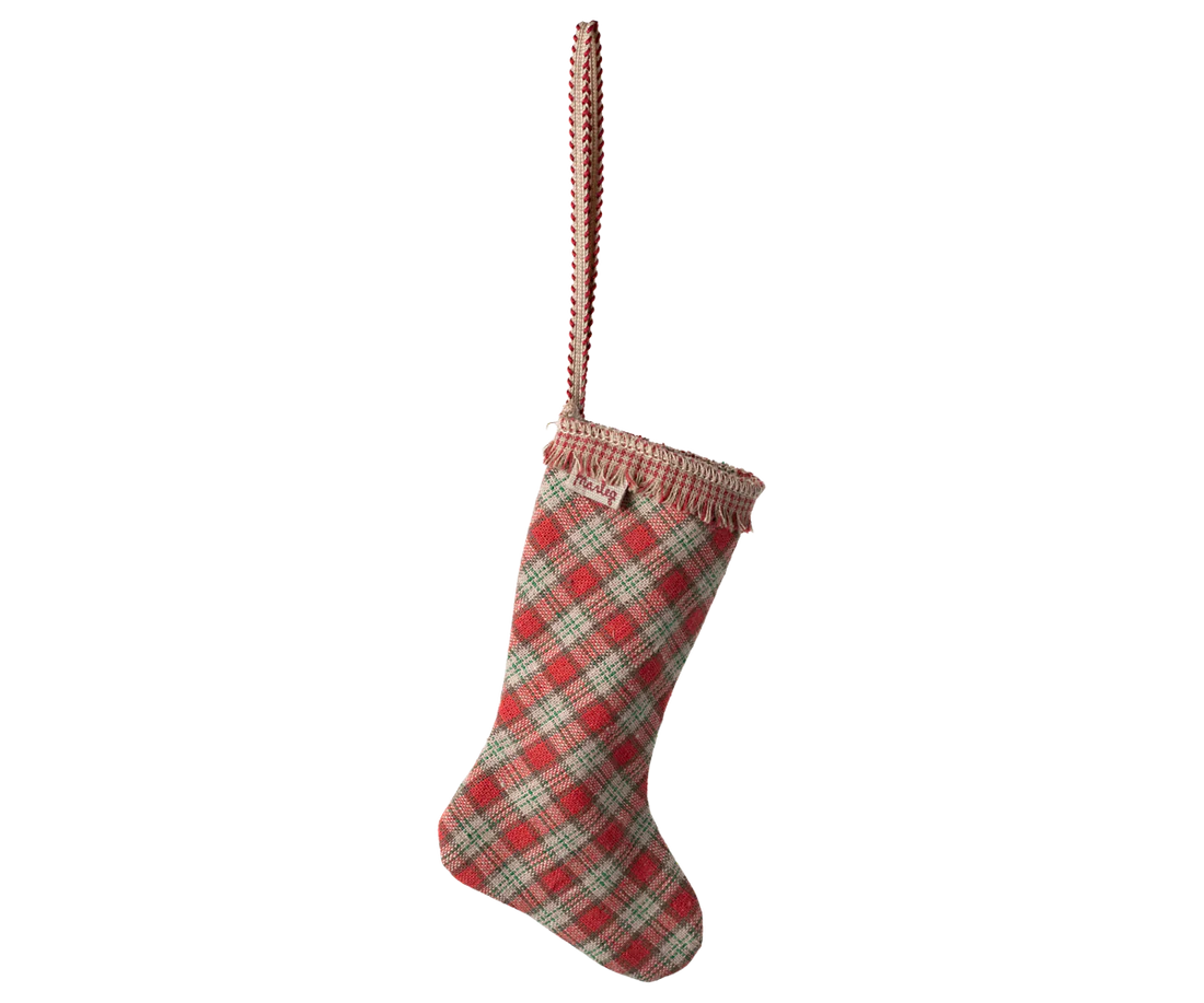 Jucarii de constructie - ACCESORII - Ornament  șosete Crraciun , în carouri - Roșu