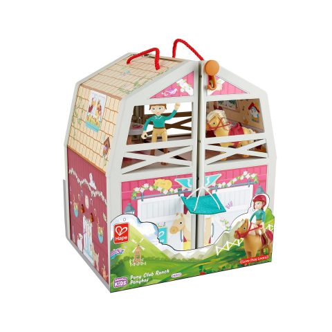 Jucarii Hape - Casuta de papusi - Ferma cu ponei (25 piese)