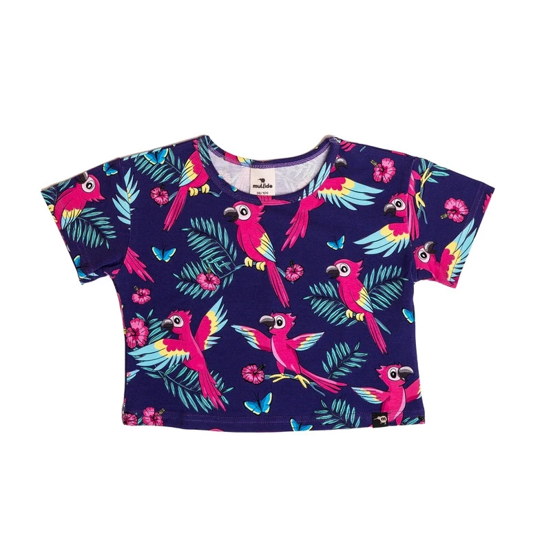 Mullido - Crop top, bumbac organic, Purple Parrot