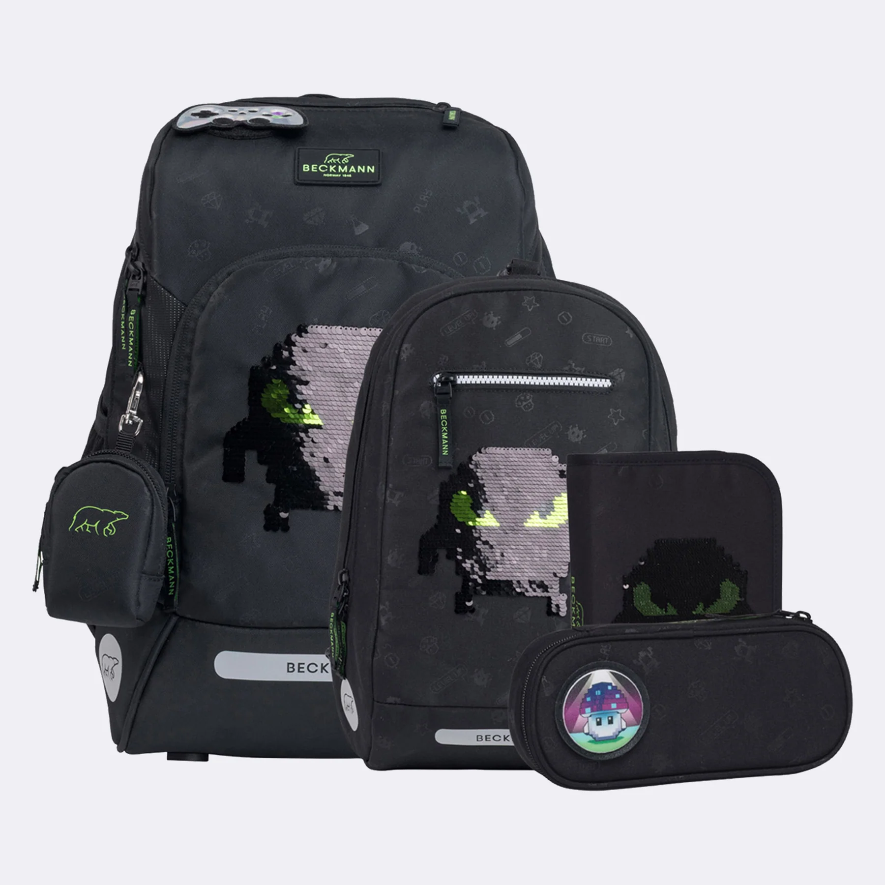 Beckmann - Ghiozdan, rucsac ergonomic cu perna de aer, set Active Air FLX 6 piese, PIXEL - BECKMANN