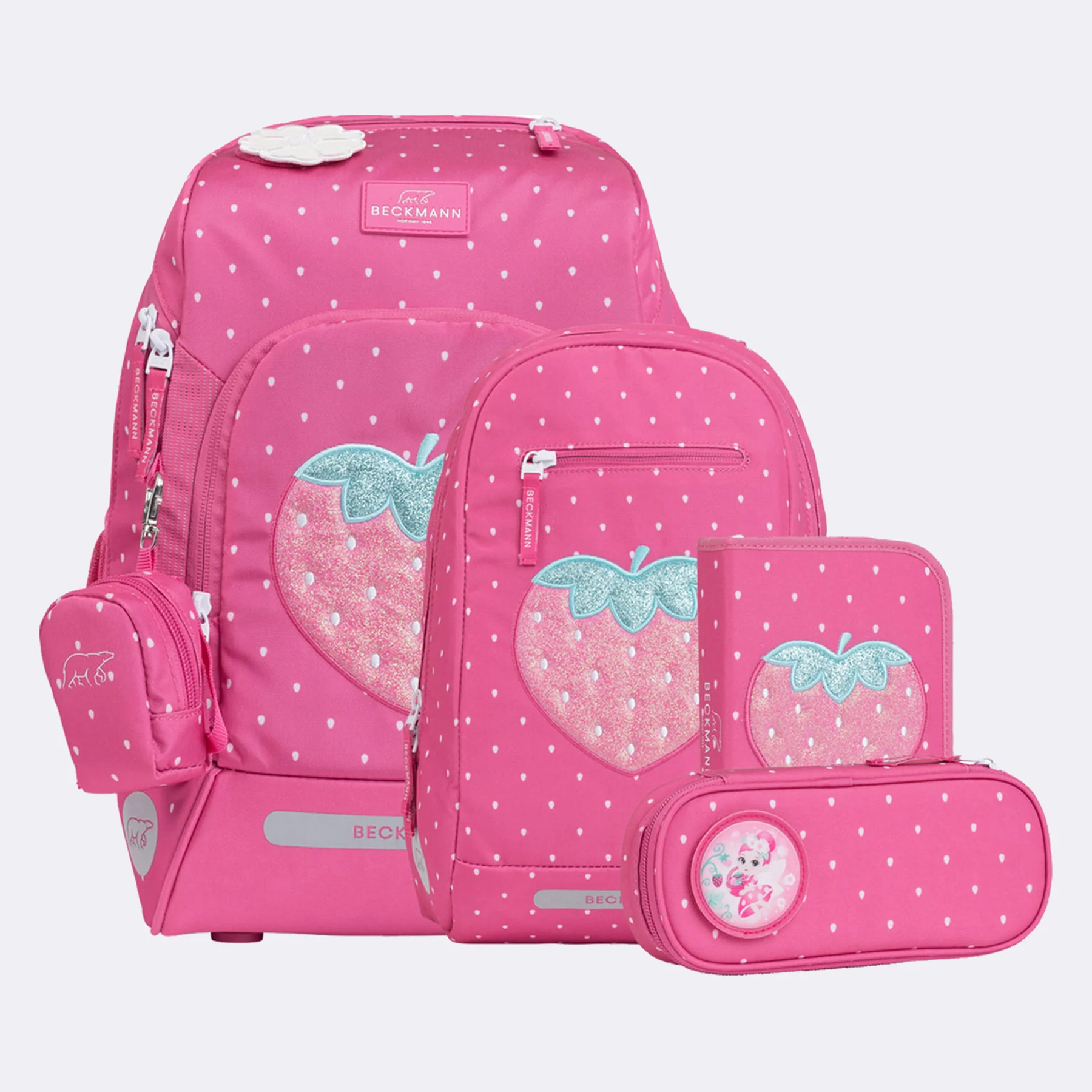 Beckmann - Ghiozdan, rucsac ergonomic cu perna de aer, set Active Air FLX 6 piese, STRAWBERRY - BECKMANN