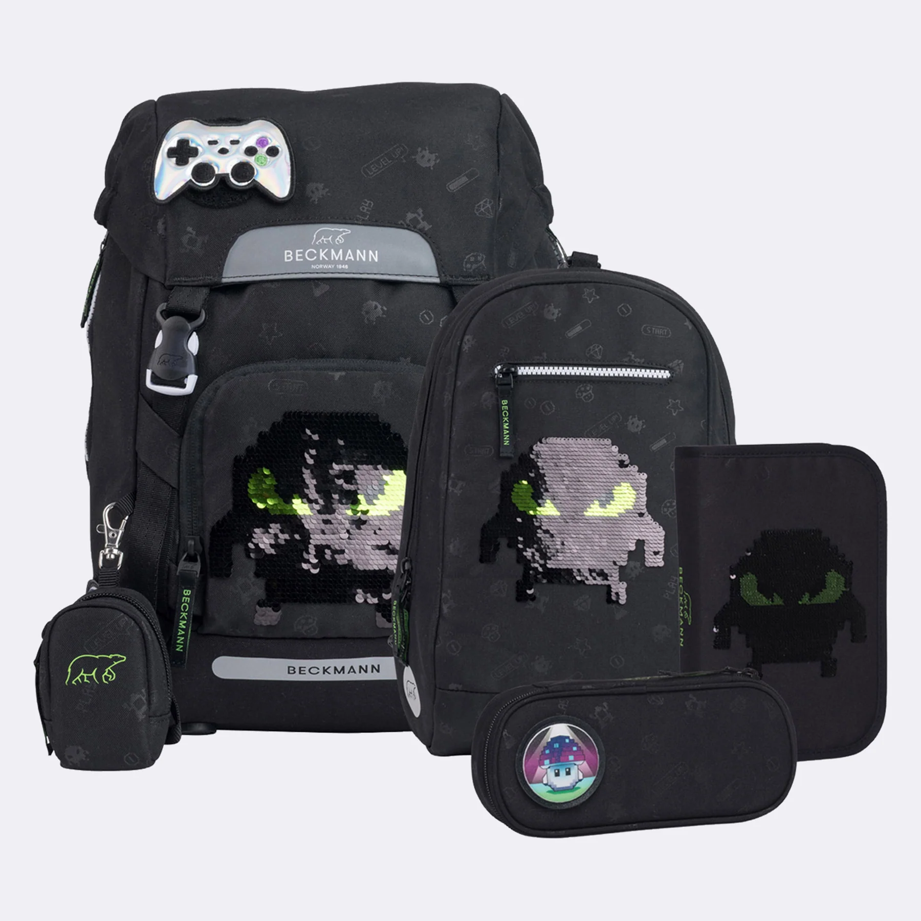 Rechizite Creative - Ghiozdan, rucsac ergonomic, set clasic 6 piese, PIXEL