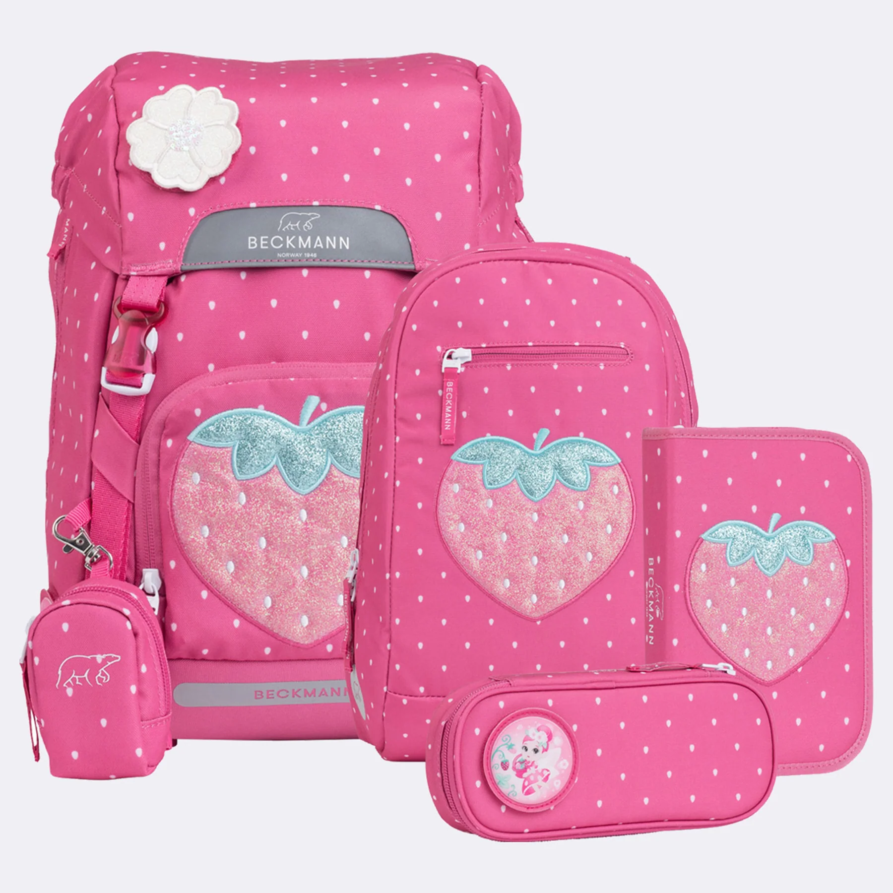 Ghiozdane, Rucsacuri, Genti - Ghiozdan, rucsac ergonomic, set clasic 6 piese, STRAWBERRY