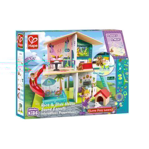 Jucarii Hape - Jucarie - Casuta de papusi cu mobila (8 camere si 9 efecte muzicale)