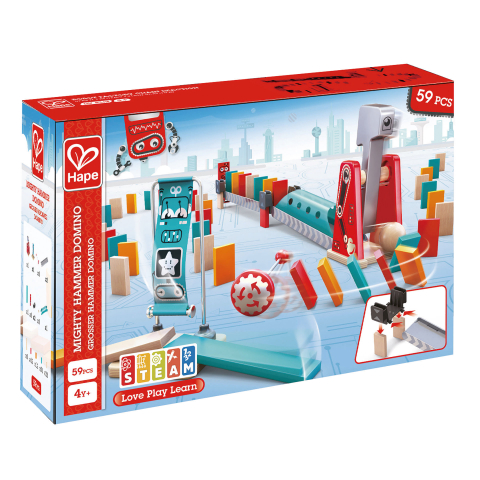 Jucarii Hape - Jucarie din lemn - Domino cu ciocan puternic (59 piese)