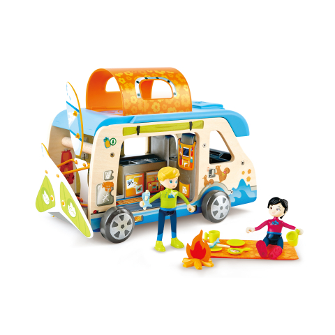 Jucarii Hape - Jucarie din lemn - Furgoneta de aventura (23 piese)