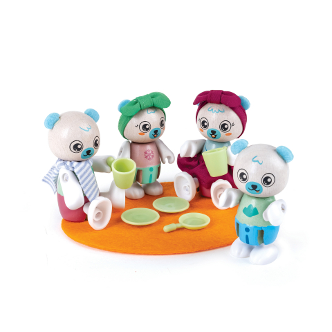 Jucarii Hape - Jucarie din lemn pentru copii - Familia de ursi polari (10 piese)