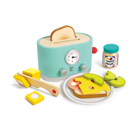 Jucarii Hape - Jucarie din lemn - prajitor de paine pentru copii, Ding & Pop-up (15 piese)