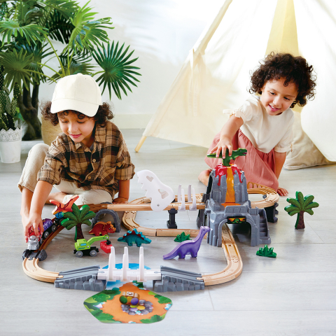 Jucarie din lemn - Tren de jucarie aventură Dino (61 piese) [1]