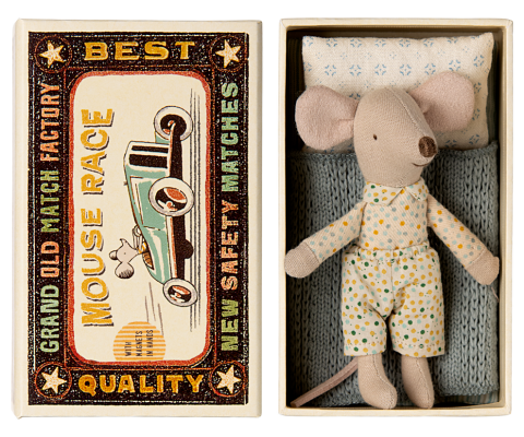 Maileg - Jucărie textila, Little brother mouse in matchbox, Maileg