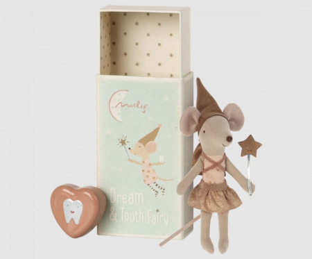 Produse - Jucarie textila - Tooth fairy mouse in matchbox-Rose