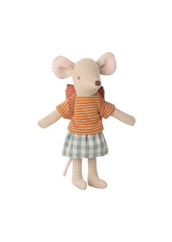 Produse - Jucarie textila, Tricycle mouse. Big sister with bag - old rose